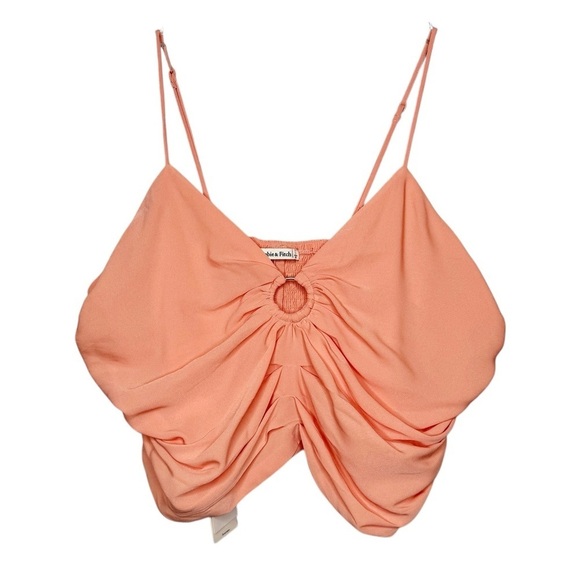 NEW Abercrombie Ruched Coral Pink O Ring Women’s Crop Cami Tank Top Sz L - Picture 1 of 11